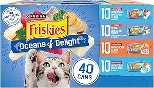 Purina Friskies Wet Cat Food Variety Pack, Oceans of Delight Flaked and Prime Filets - (Pack of 40) 5.5 oz. Cans