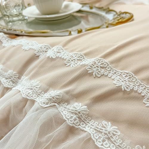 Miniatura 8 de Juego de funda de edredón de encaje con volantes, ropa de cama elegante con lazo, ropa de cama de princesa para niños, 100% poliéster, juego de