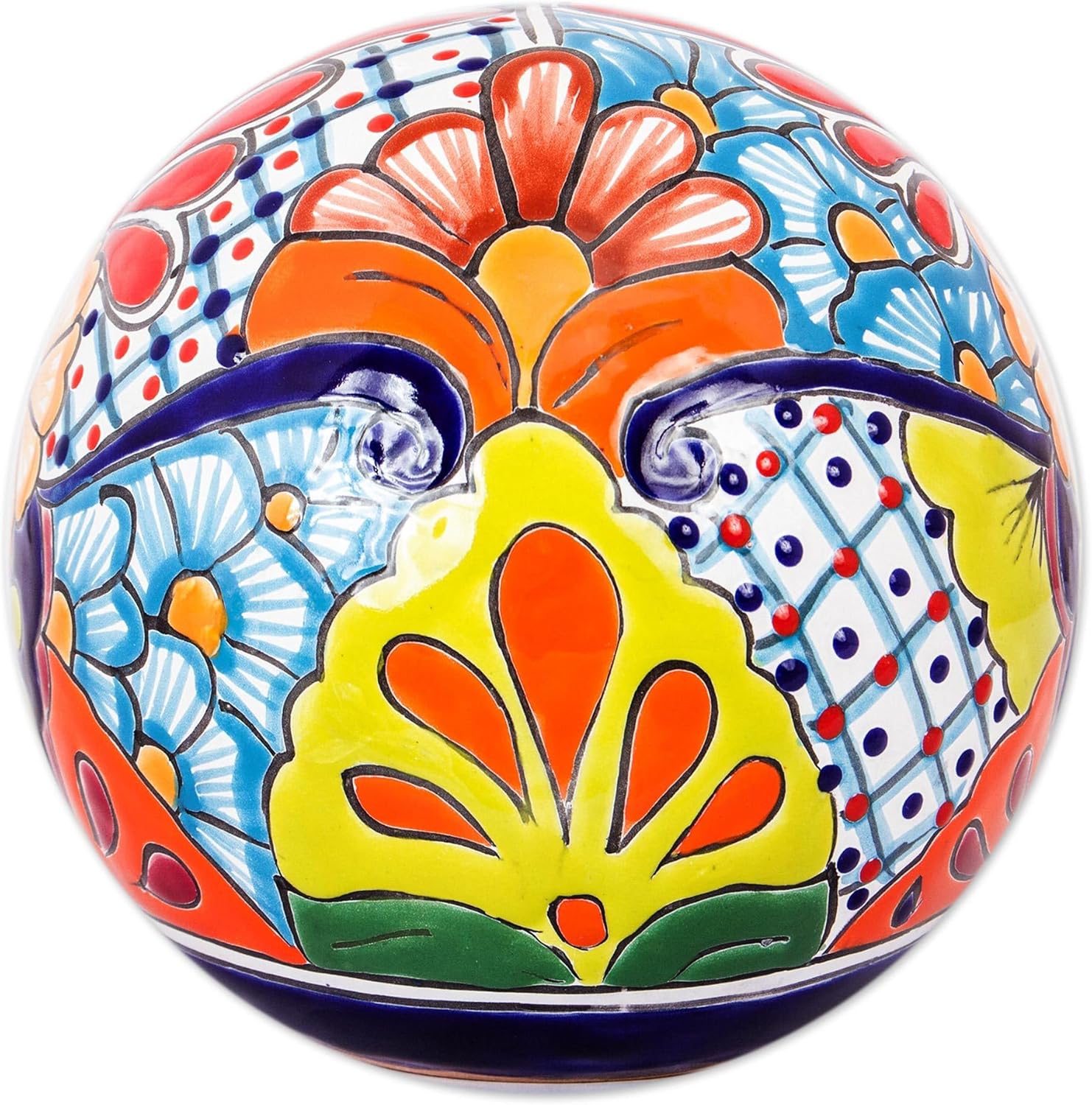 NOVICA Artisan Handmade Ceramic Decorative Accent Floral Talaverastyle from Mexico Multicolor Accessories Home Accents Painted Folk Art Hacienda [7.75in H x 8.75in Diam. Interior 5in Diam.] ' Summer