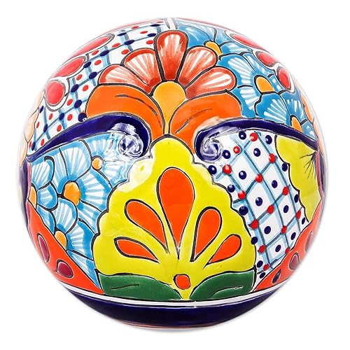 NOVICA Artisan Handmade Ceramic Decorative Accent Floral Talaverastyle from Mexico