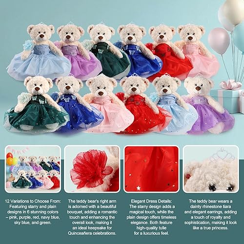 Miniatura 3 de Muñeca de quinceañera con vestido de membrillo con vestido, decoraciones de quinceañera para regalos de niñas, OSO de peluche para 15 años con