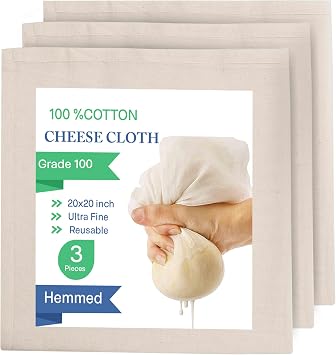 Cheesecloth for Straining, Organic Cheese Cloth, Fine Mesh Nut Milk Cloth, Unbleached Cotton Cheese Cloth for Yogurt, Cheese Making, Bread Baking, Juicing, Cooking, Grade 100 20 x 20 Inch - 3 Pack