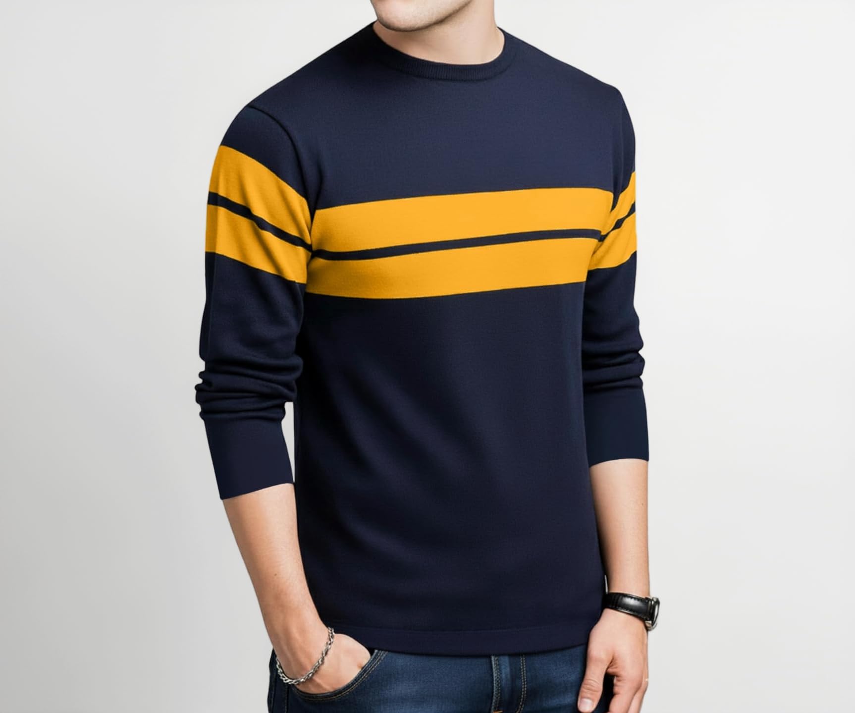LEOTUDE Men's Full Sleeve Regular Fit Tshirt, Round Neck Cottonblend T-Shirt (Color Multicolor)