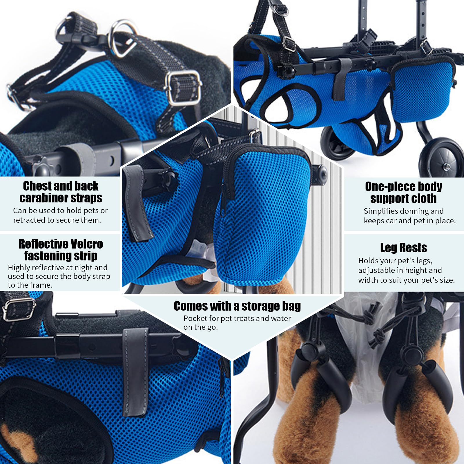 Silla de ruedas para patas traseras, ayuda a la curación, silla de ruedas ajustable de 2 ruedas para pequeños heridos, discapacitados, paralíticos o débiles en las patas traseras (azul, S)