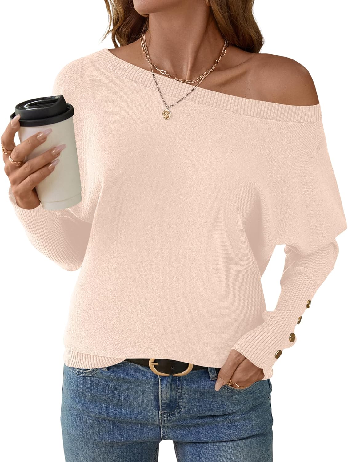 Micoson Women's Off The Shoulder Sweater Top Fall 2025 Oversized Knit Long Batwing Sleeve Crochet Pullover Sweaters