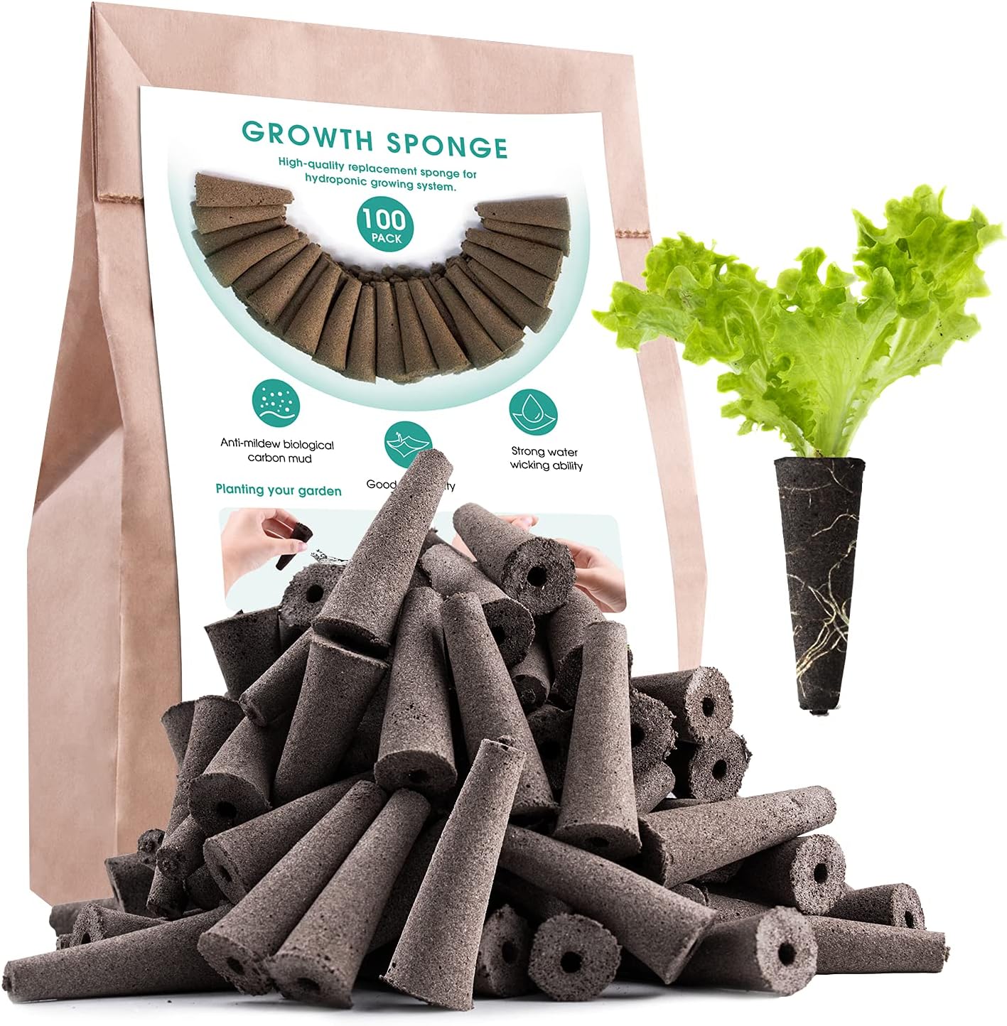 100 Pack Growth Sponges, Replacement Root Growth Sponges Seed Pods Compatible with AeroGarden, Seedling Starter Sponges Kit for Hydroponic Indoor Garden System