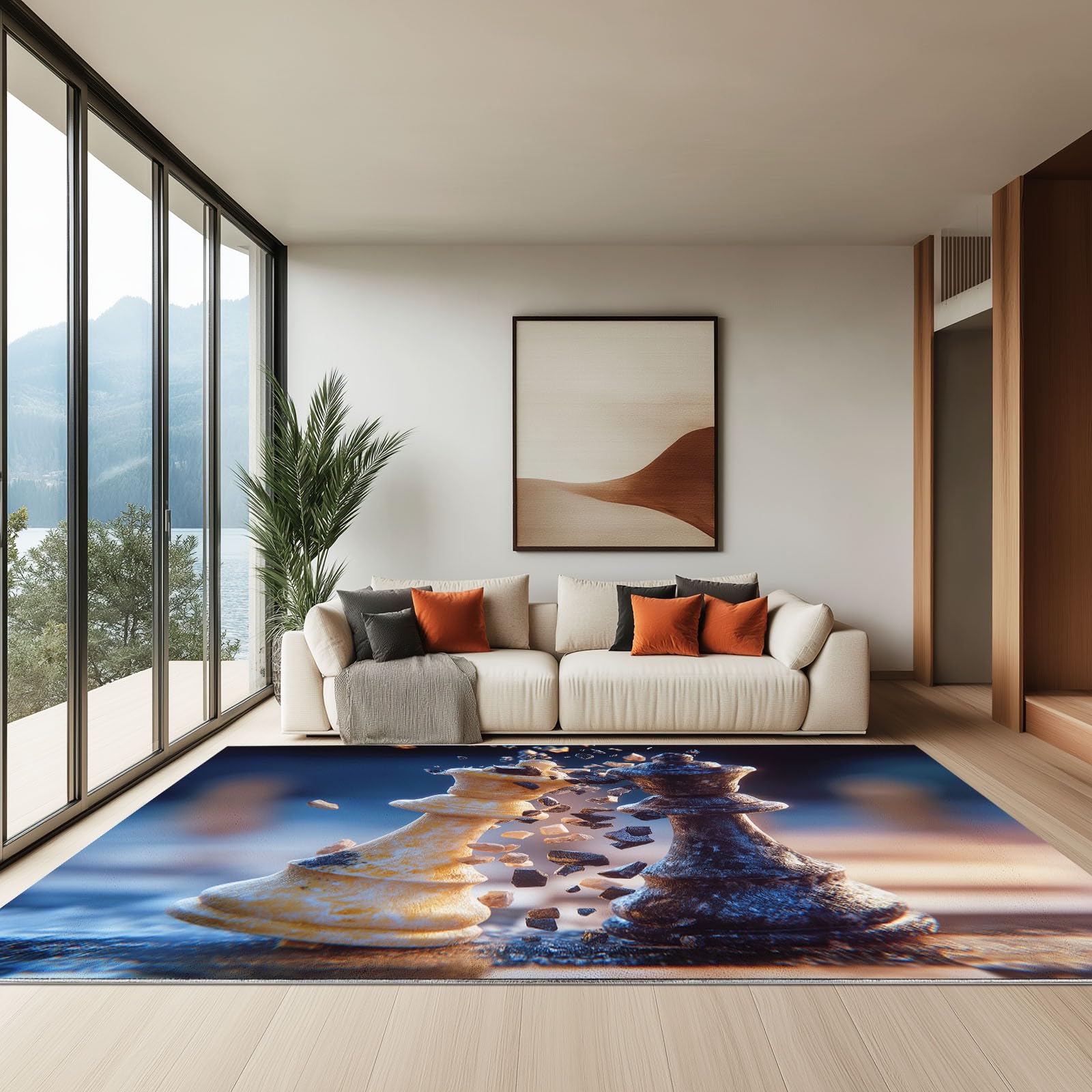 Generisch Dywan – 120 x 180 cm, dla chłopców i dziewczynek, antypoślizgowy, nadaje się do prania, ultra miękki, dywan z niskim runem, do salonu, sypialni, pokoju dziecięcego, figurki szachowe 3D