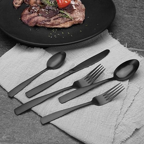Miniatura 6 de Vanys Juego de cubiertos de 40 piezas, acabado satinado, servicio de cubiertos para 8, cuchillos, tenedores, cucharas incluidas, apto para