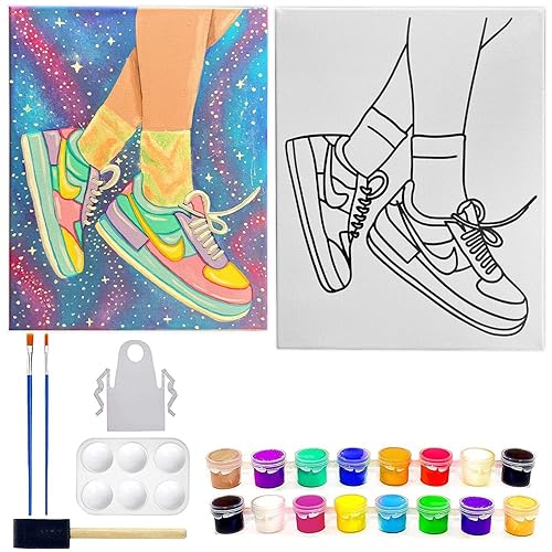 Miniatura 10 de Indigo Art Studio Pre Drawn Canvas Paint Kit for Adults Couples  2 PACK Bundle  King Queen Love Sneakers  DIY Birthday Gift & Sip and Paint With