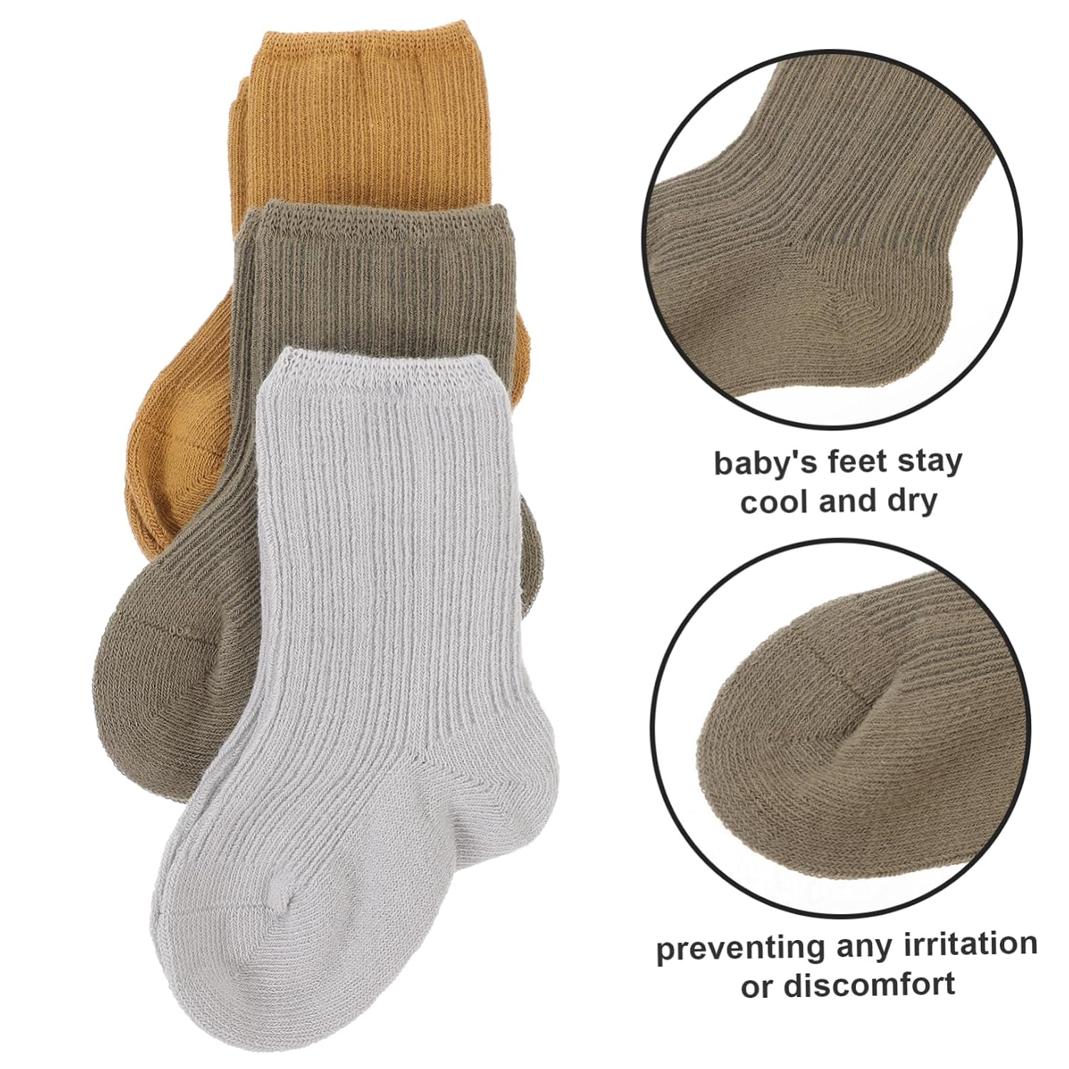 SHOWERORO 3pairs Warm Newborn Socks for Toddlers Set of Mid Tube Socks Breathable Boy Girl for Fits Months Green