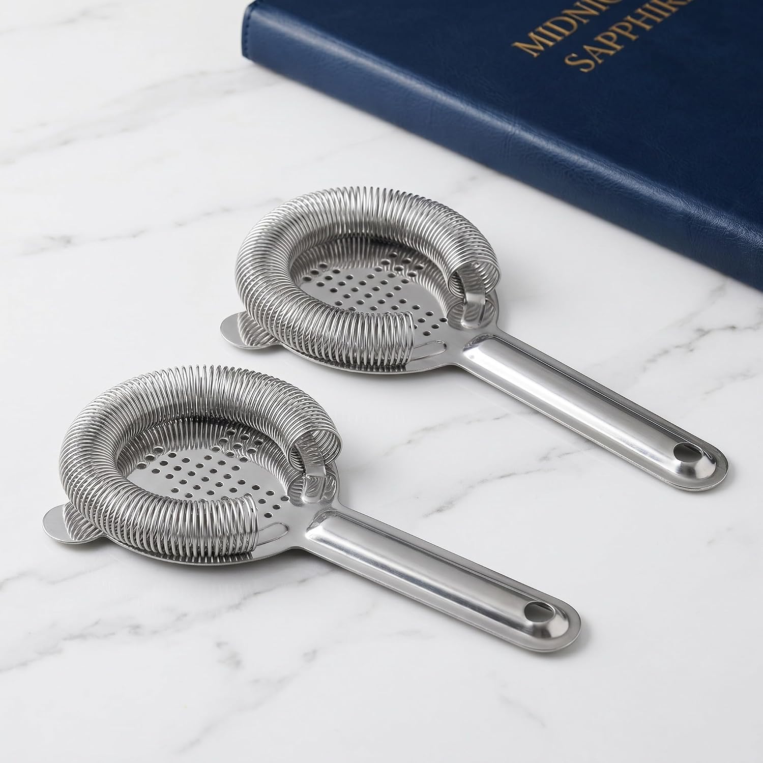 2pcs Stainless Steel Cocktail Strainers with Handle, Handheld Hawthorne Strainer for Shakers and Japanese-style Shakers, High-density Spring and Curved Edge Design, for Bar Use