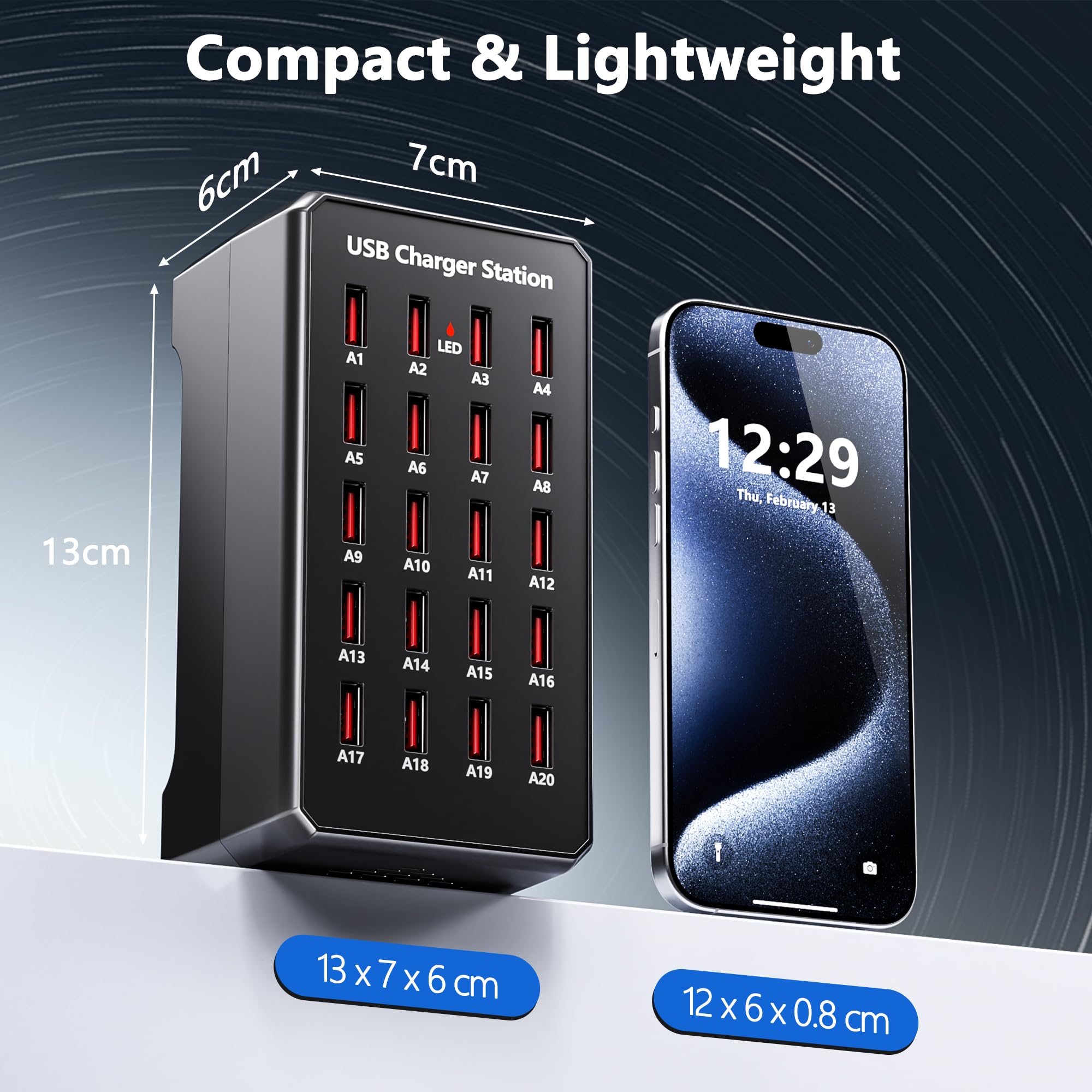 Wielokrotna ładowarka USB, 20-portowy zasilacz hub USB A do komputera stacjonarnego,wielokrotna ładowarka o mocy 100W, kompatybilna z iPhone 14/15/16/Samsung galaxy S23/S24/S25/Google Pixel/Tablety