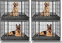 Vista 10 de Jaula para perros resistente de 36 pulgadas, jaula apilable para perros, a prueba de escapes, con bandeja extraíble, ruedas universales