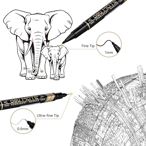 Miniatura 2 de Deli Marcadores permanentes de doble punta, punta fina y punta ultra fina para firma y marcado, negro, 12 unidades