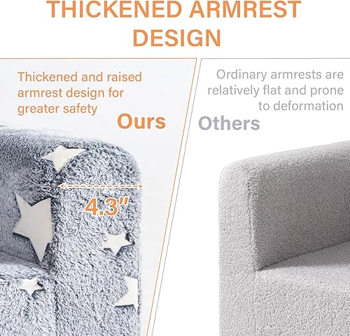 Miniatura 25 de Tiita Silla infantil de felpa para niños, sofá de felpa que brilla en la oscuridad, sofá para niños pequeños con funda lavable, asa de transporte,