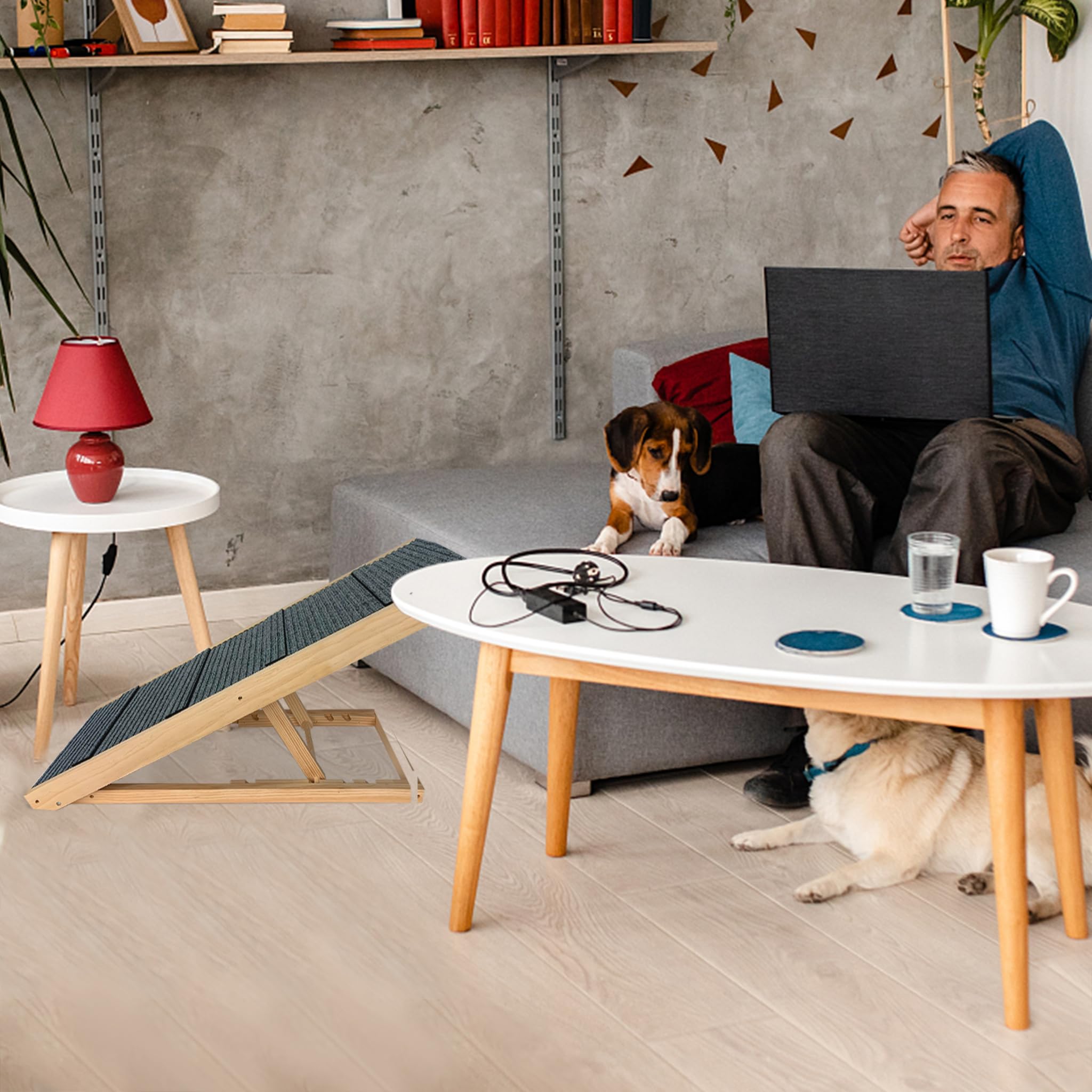 VANCHEMO Rampa per cani in legno, 100 x 40 x 60 cm, antiscivolo, per letto e divano, regolabile 30 – 60 cm, nero, portata fino a 5 kg, ideale per gatti e cani di piccola taglia