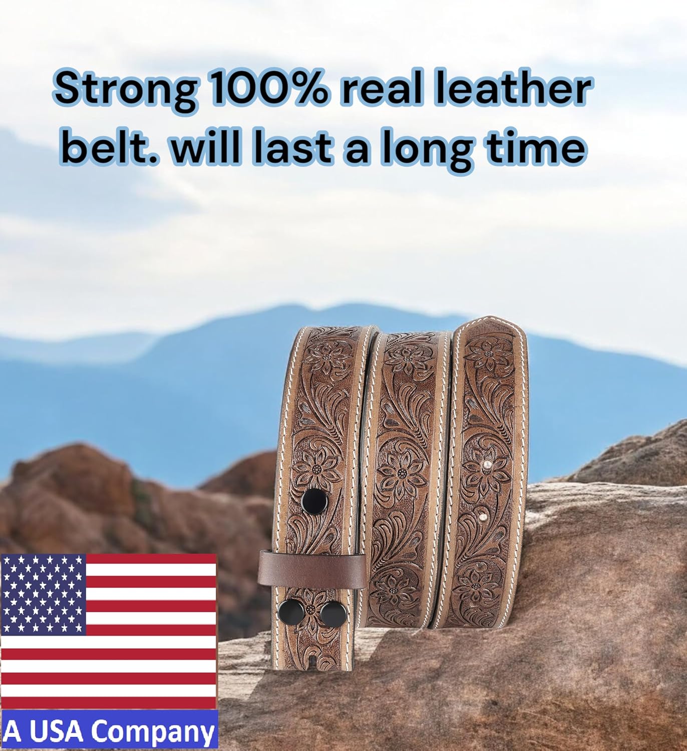 F&L CLASSIC Western Belt without buckle for men – Full Grain Leather Cowboy Belts for jeans - One Piece Leather strap belt - Image 2