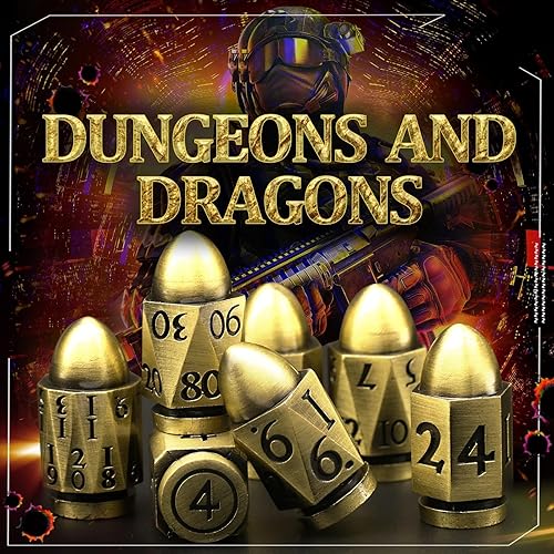 Miniatura 5 de ZHOORQI D6 - Juego de dados de bala, dados de metal DND, dados de pistola ZHOORQI D6, regalos para Dungeons and Dragons, RPG (7-Bronze)