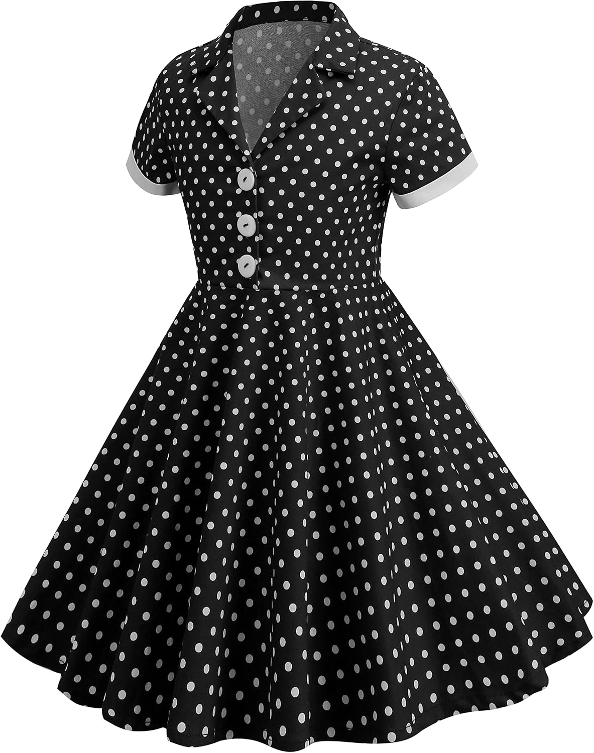 Kids Notch Lapel 50s Dress for Girls Vintage Retro 1950s Polka Dot Dress for Girls 50's Audrey Hepburn Rockabilly Swing Dress