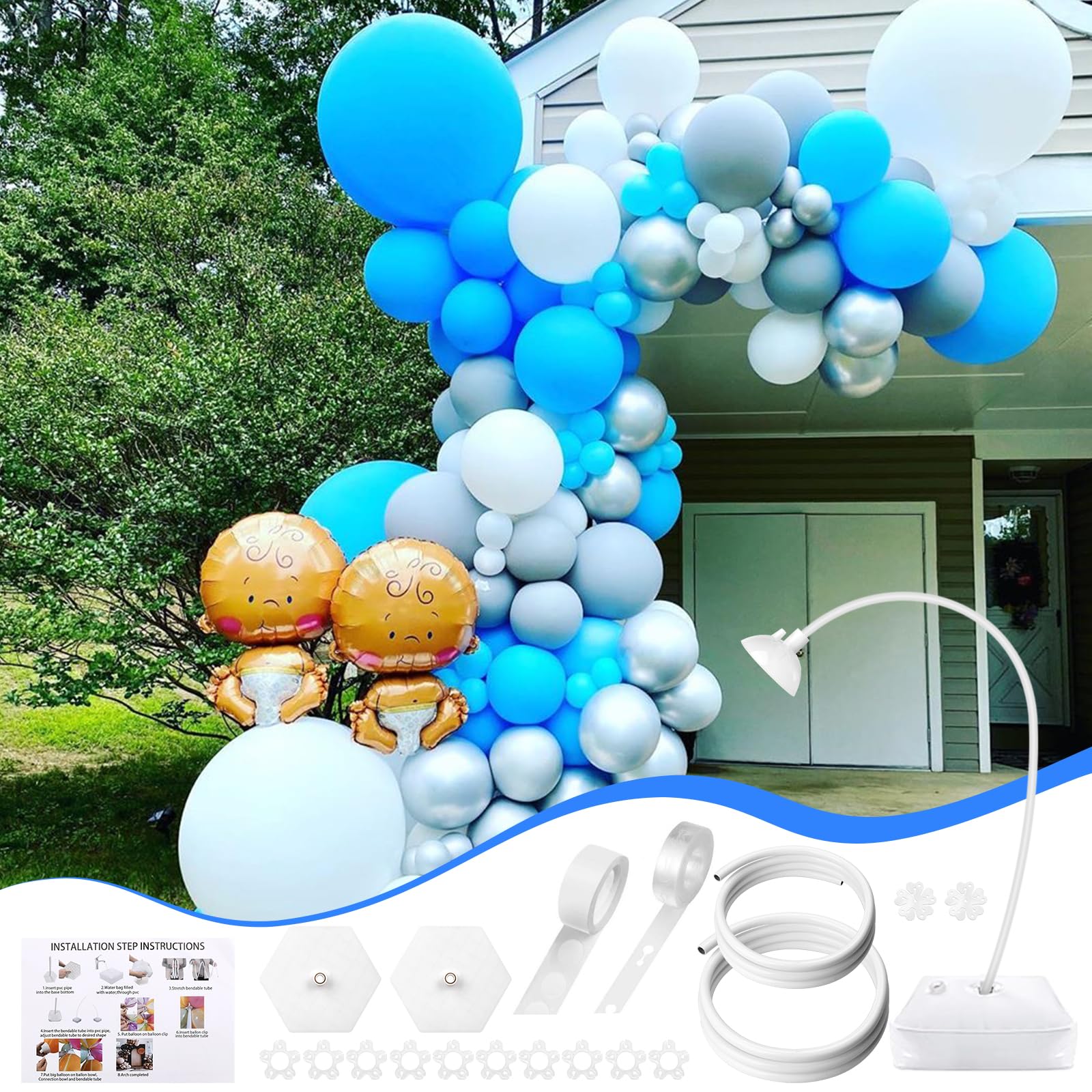 Kit de arco de globo,conjunto de soporte de arco de globos ajustable,Arco para Globos con base de llenado de agua y palos de fibra duradera para bodas, graduaciones y cumpleaños（1.5-2.5M）