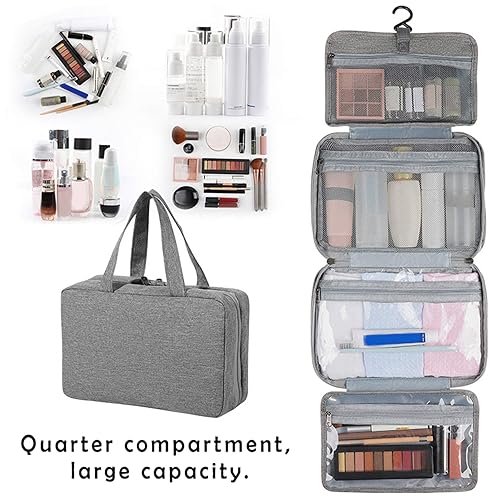 Miniatura 2 de Vtrem Neceser grande para hombres y mujeres con gancho para colgar, bolsa de cosméticos portátil impermeable para maquillaje, 4 secciones, bolsa