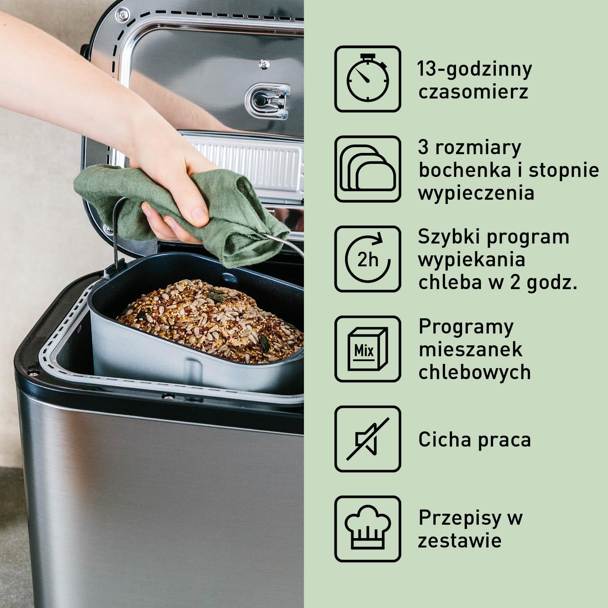 Panasonic SD-YR2550 wypiekacz do chleba (31 programów wypieku, 2 czujniki temperatury, cyfrowy timer, 3 rozmiary bochenka, dozownik bakalii), czarno-srebrny