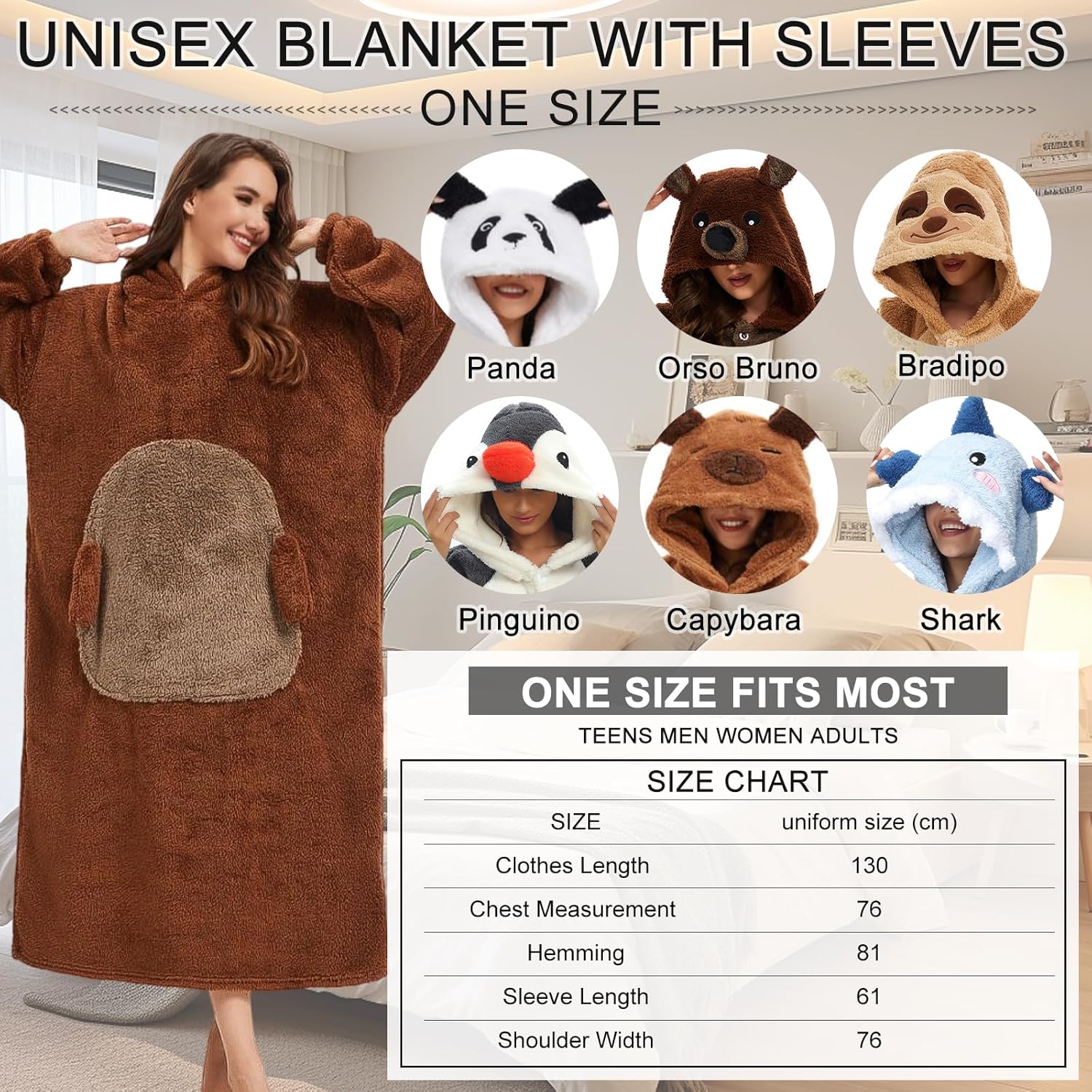 Blanket Hoodie Panda Wearable Blanket Long Pullover Unisex Adult Animal Oversized Sweatshirt with Sleeves Oversized Women Men - Image 5