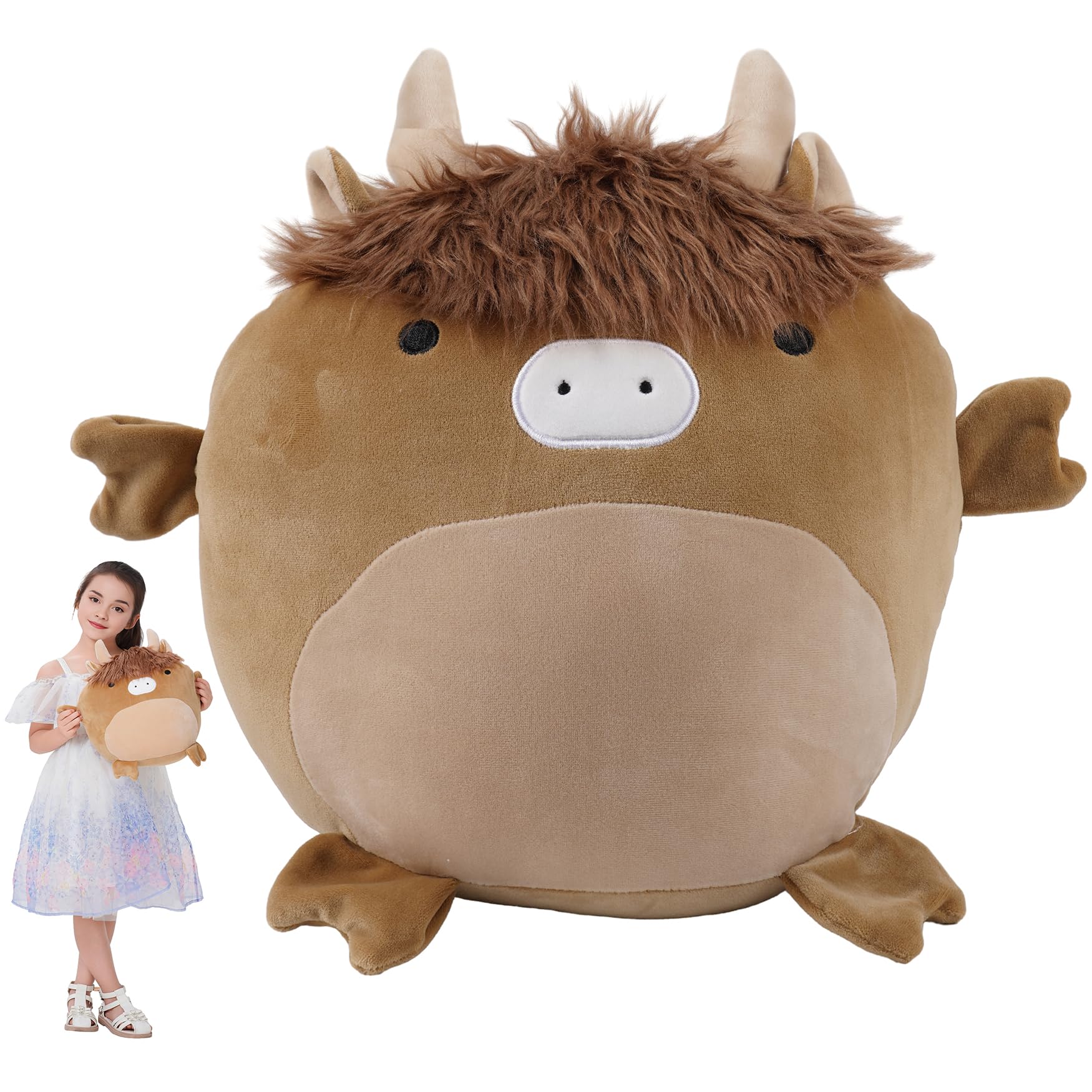 CASAGOOD 12 Inch Soft Scottish Highland Cow Plush Hugging Pillow Cute Highland Cow Stuffed Animal Plushies Toy Fluffy Cow Kids Stuffed Animals Brown Cow Plush Toys Gift for Kids and Lovers
