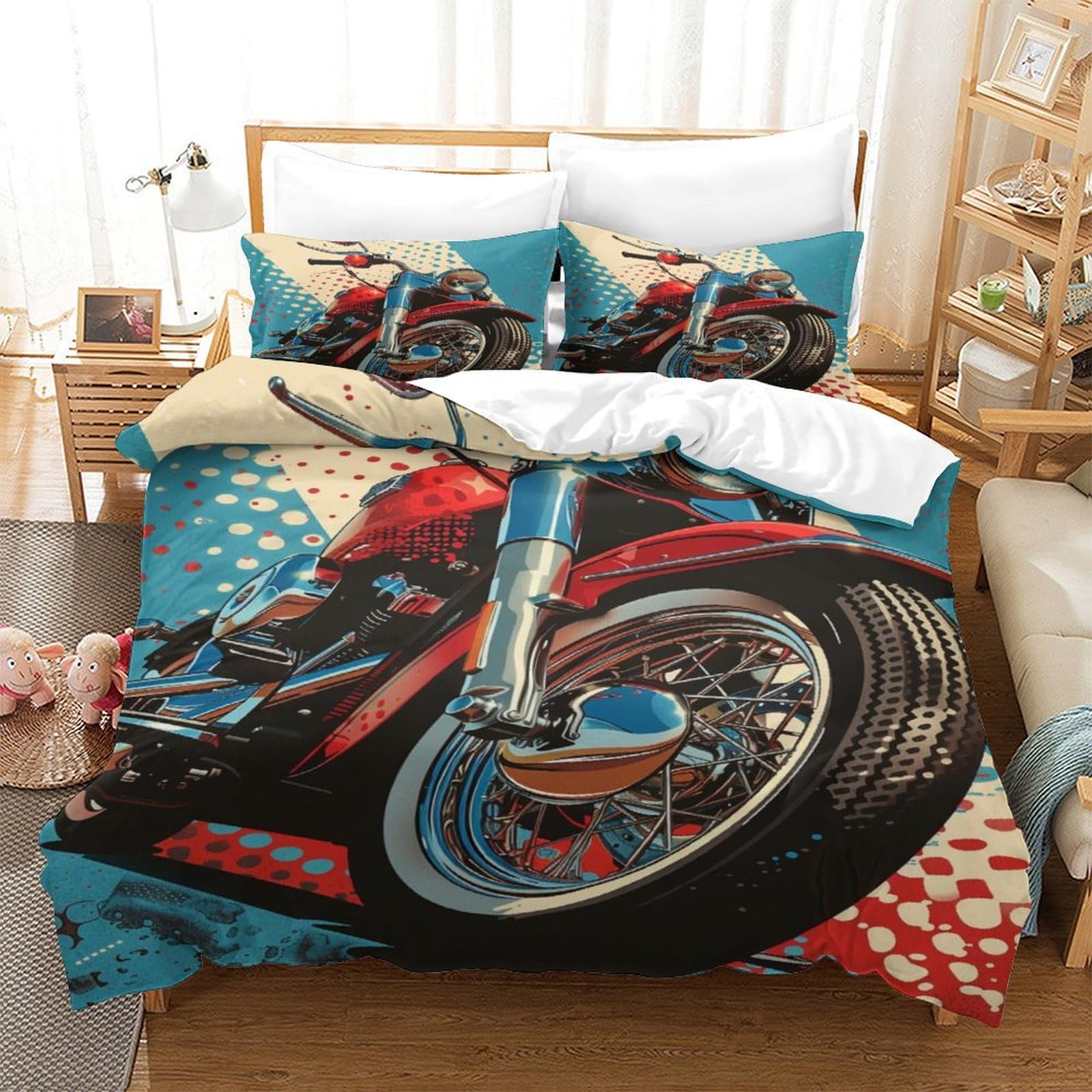 Parure de lit vélo 3D Super King 260x220 cm avec housse de couette en microfibre