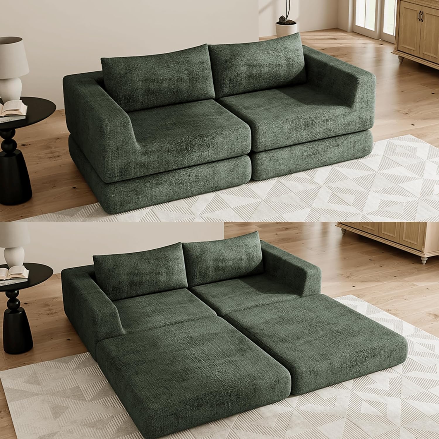 Cloud Boneless Modular Sectional Sofa, L-Shaped Chenille Couch, Convertible Sleeper Bed with Ottoman, Deep Seat for Living Room, No Assembly (Green, 69inch)