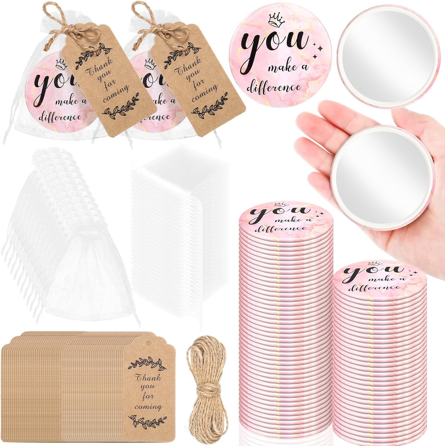 Tradder 50 Sets Compact Mirrors Bulk Women Gift Inspirational Appreciation Employee Thank You Christmas Small Purse Pocket Stuffer Item Makeup Mini Mirrors for Coworker Bridal Souvenir Bag(Rose Gold)