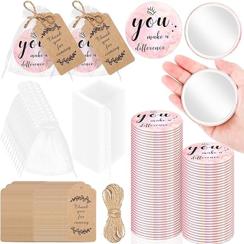 Vista 15 de Tradder 50 juegos de espejos compactos a granel para mujeres, regalos inspiradores de agradecimiento para empleados, regalos de quinceañera