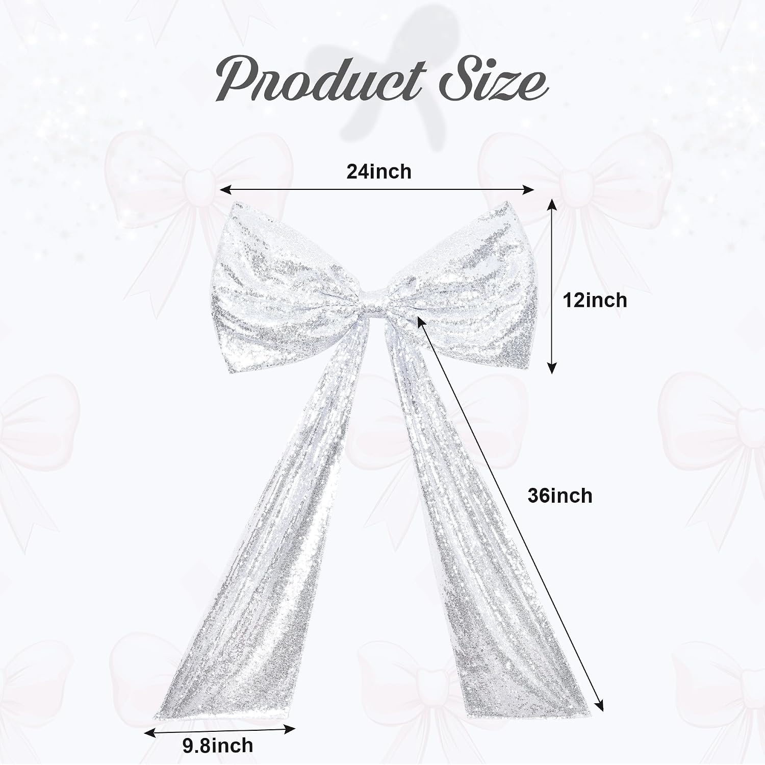PartyDelight Giant Sequin Bow Decor Silver 24x36 Inch | Giant sequin 24x36 inch bow decor with adhesive mounting for party backdrops, walls, mantels and Christmas decor