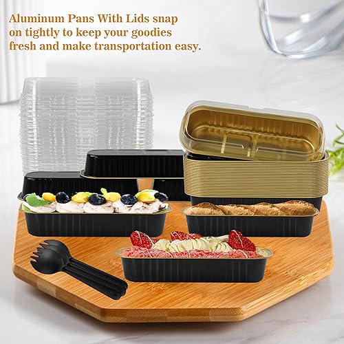 Miniatura 6 de BAKINGPAK Mini moldes para pasteles con tapas, 30 moldes de aluminio desechables de 6.8 onzas de 6.8 fl oz, moldes de aluminio con tapas, mini