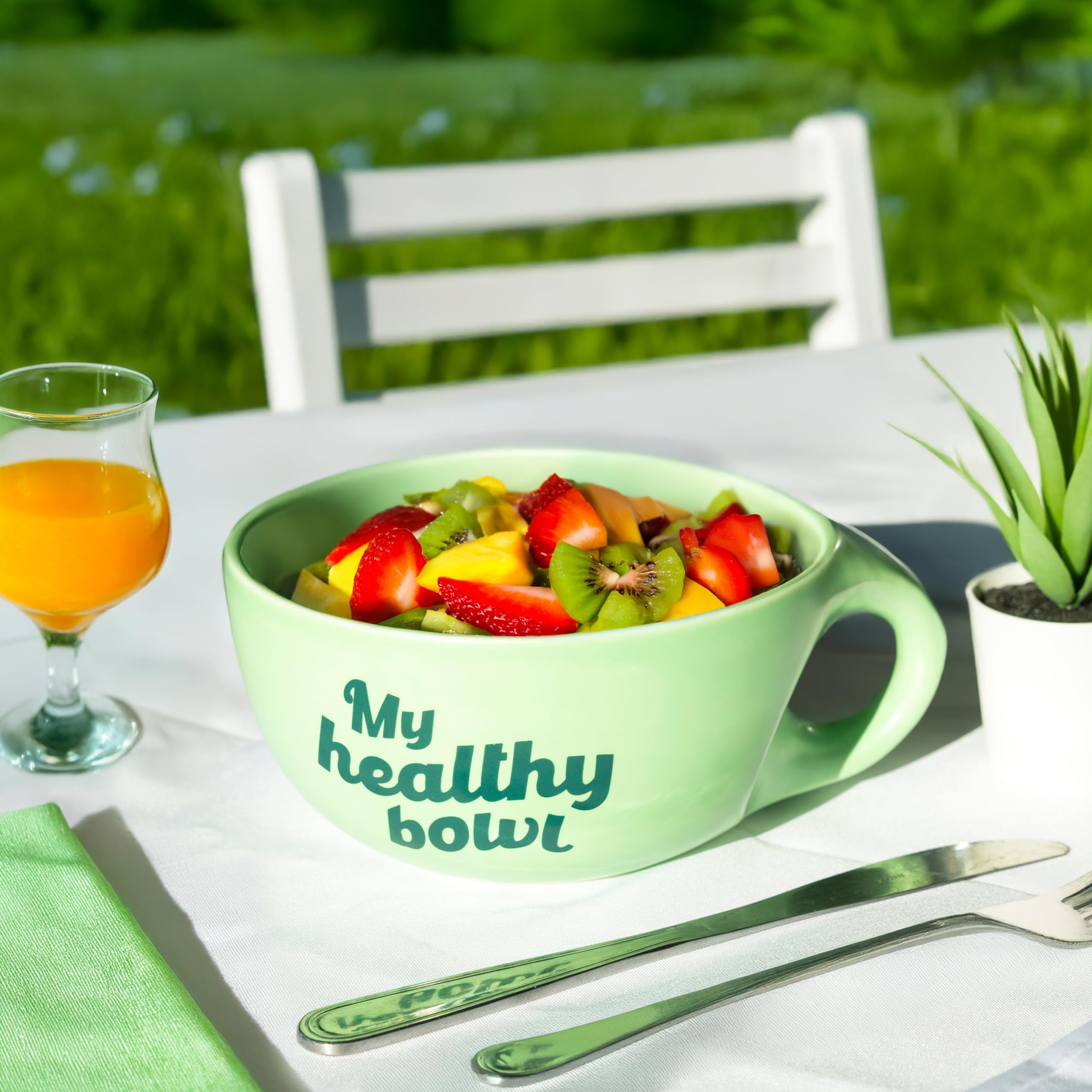 Fisura – Ciotola insalata verde My Healthy Bowl. Grande ciotola colazione originale. Scodella in ceramica 680 ml per zuppa, insalata o cereali. 19,5 cm x 8,5 cm