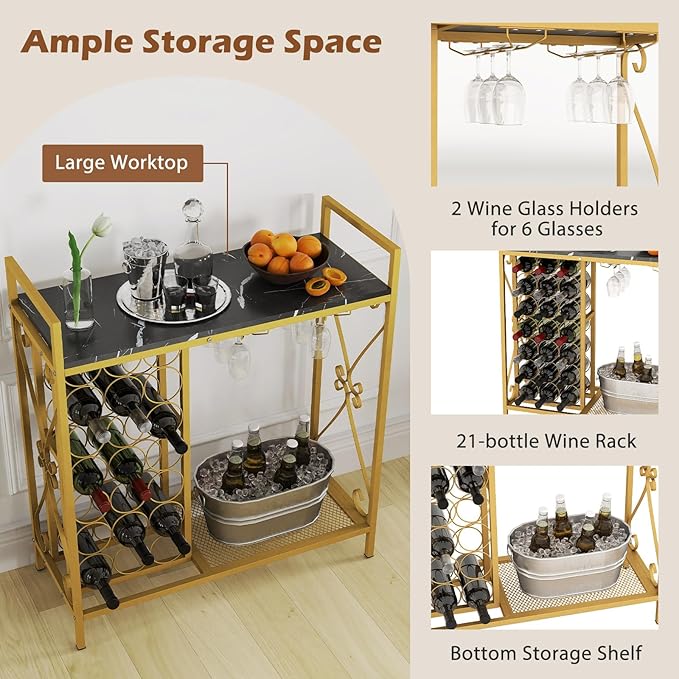 Estante para Vino Giantex 21 Botellas con Soporte para 6 Copas miniatura 4