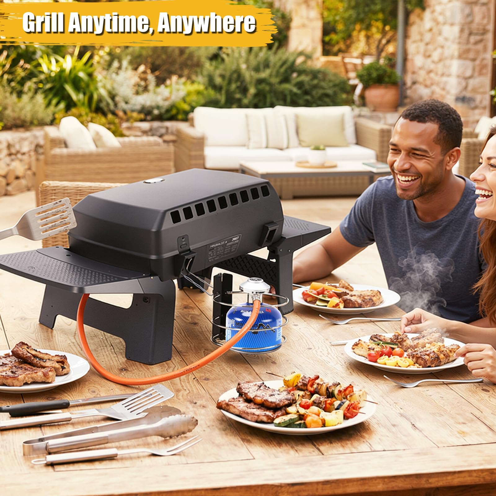 GFTIME Kartuschenhalter Set für Enders Urban II & Explorer II 50mbar, Gaskartuschen Halterung mit Gasschlauch & Gasregler, Schraubkartuschen Adapter, Grill Zubehör Schwarz