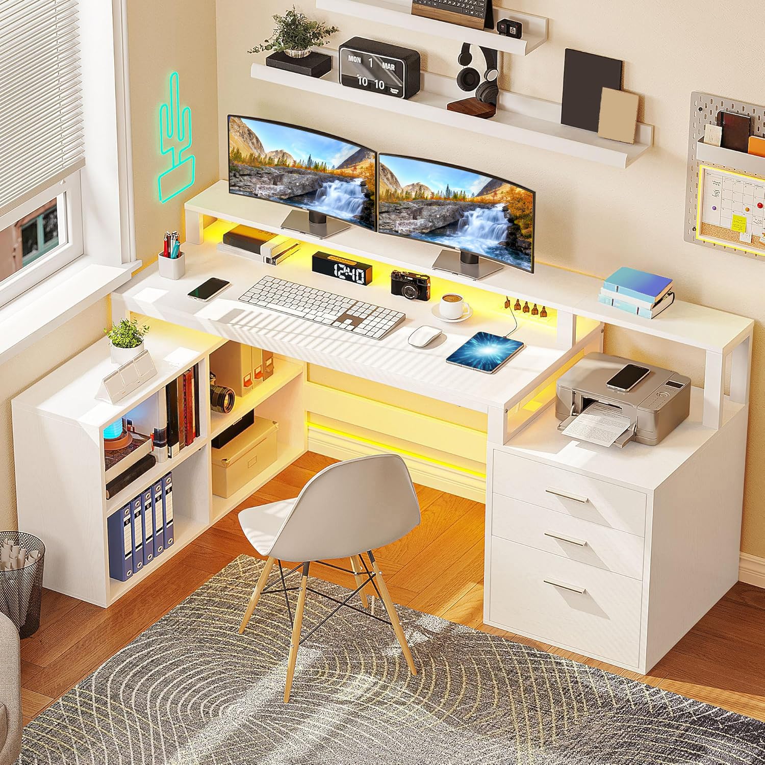 ハンドメイド、デスク Amazon | YITAHOME L字デスク 引き出し3段付き 65インチ