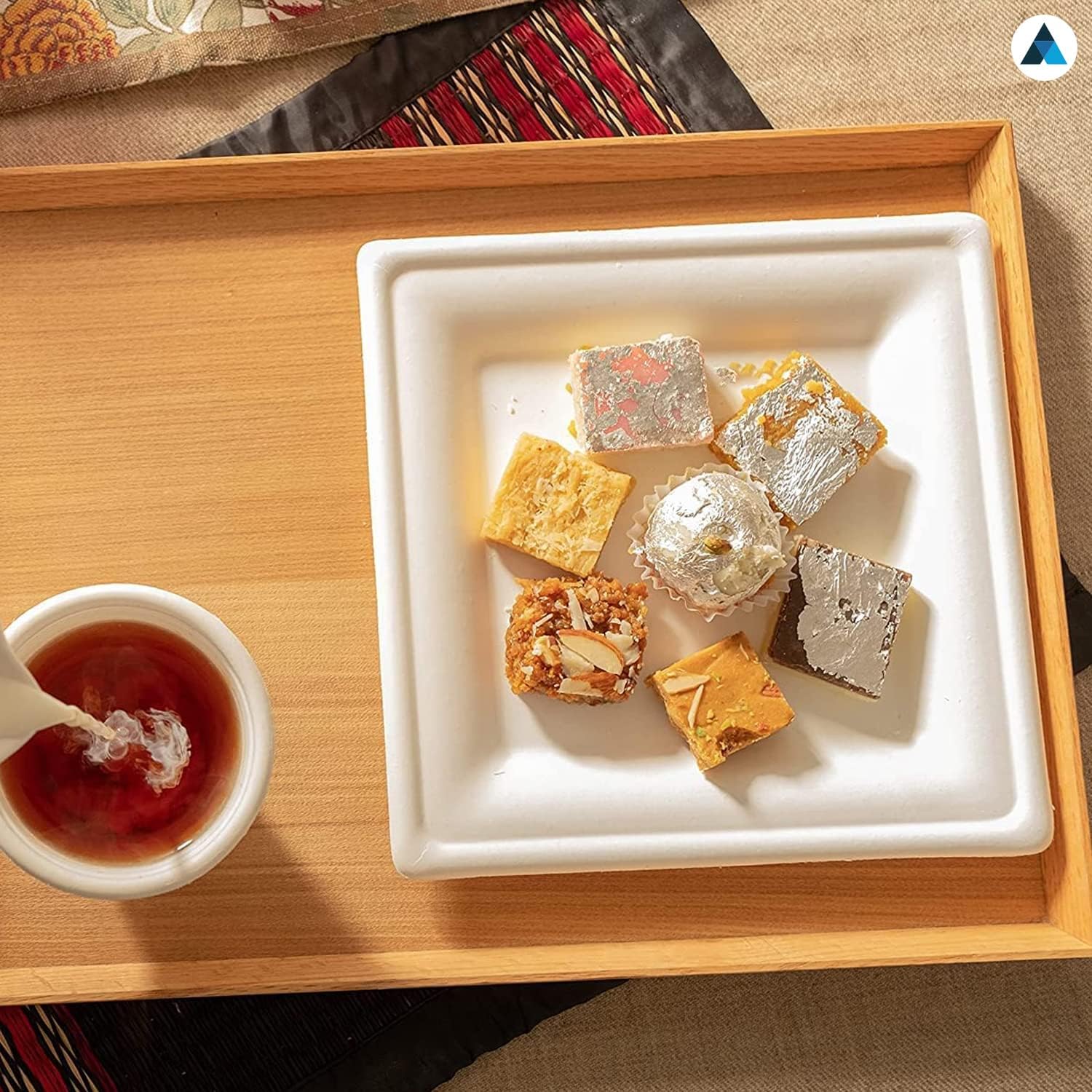 NationwidePaper 8 Inch Biodegradable Square Paper Plates, Bagasse White Disposable Plates, Strong Party Plates (25 Pcs)