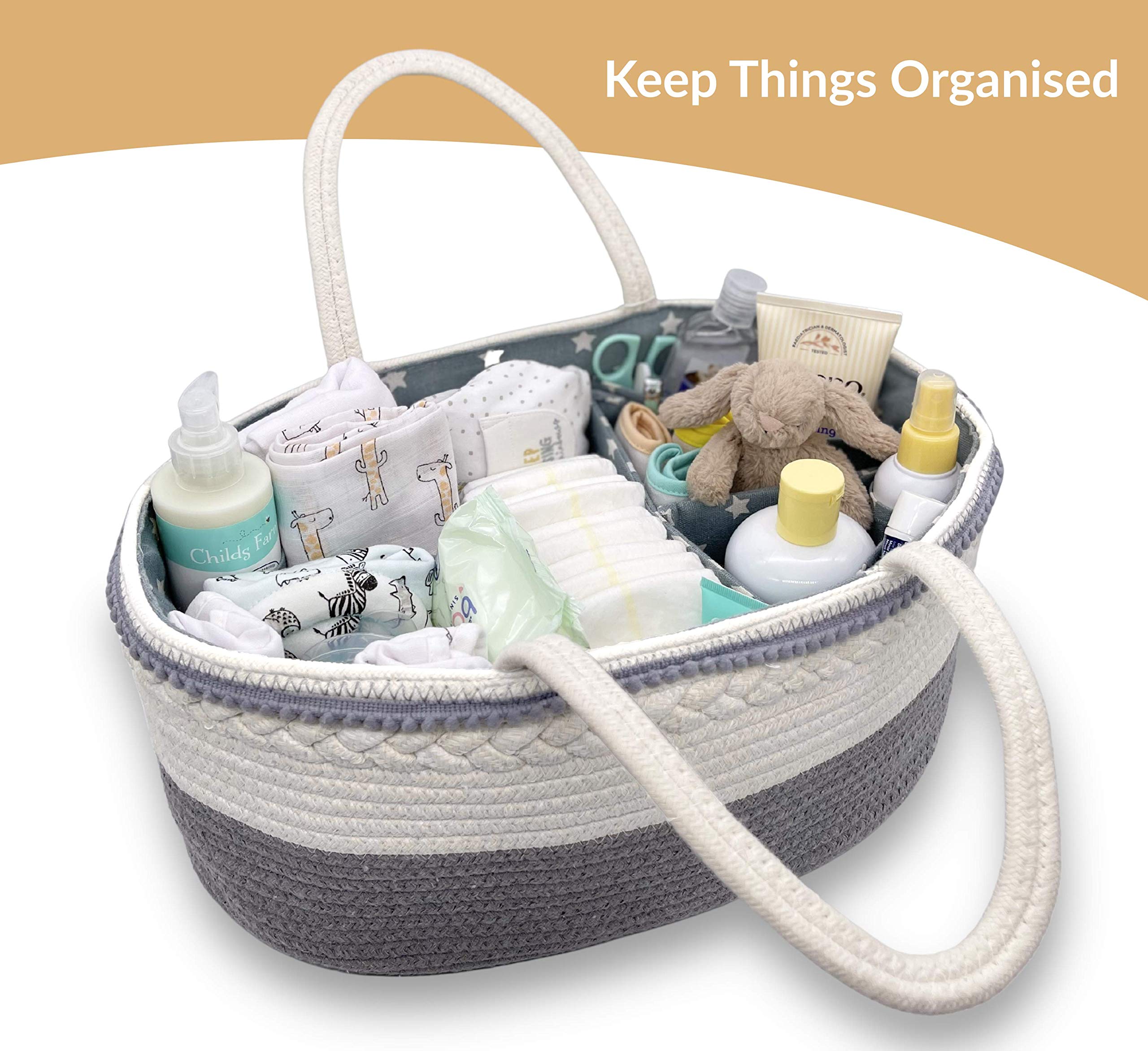Millybeas Baby Nappy Caddy Organiser, Cotton Rope Basket for Diaper