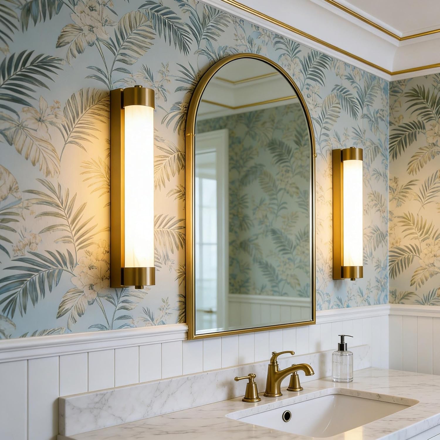 Pathson LED Acrylic Wall Sconce, Hardwired Wall Vanity Lights, Brass Finish Indoor Lamp Decor for Foyer, Bathroom, Stairs, Living Room, Bedroom