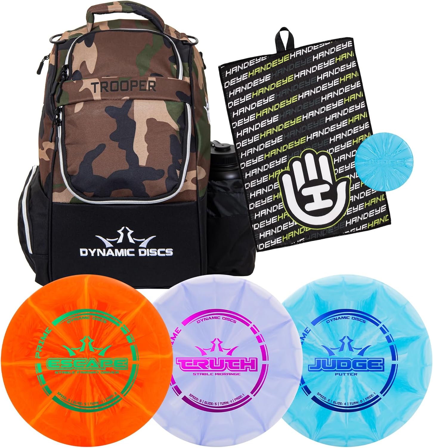 Dynamic Discs Trooper Disc Golf Backpack Starter Set | Prime Disc Golf Set of 3 – Judge, Truth & Escape | Prime Burst Base Plastic | Ideal for Beginners & Recreational Players