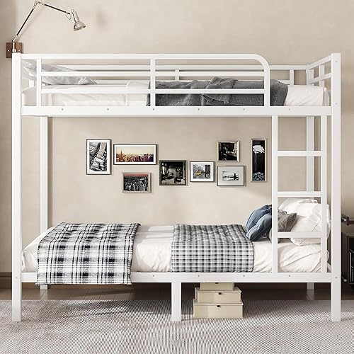 Miniatura 3 de Litera de Metal de Tamaño Full sobre Full para Niños, Literas Resistentes para Adultos con Barandilla y Escaleras, Literas Convertibles de Tamaño