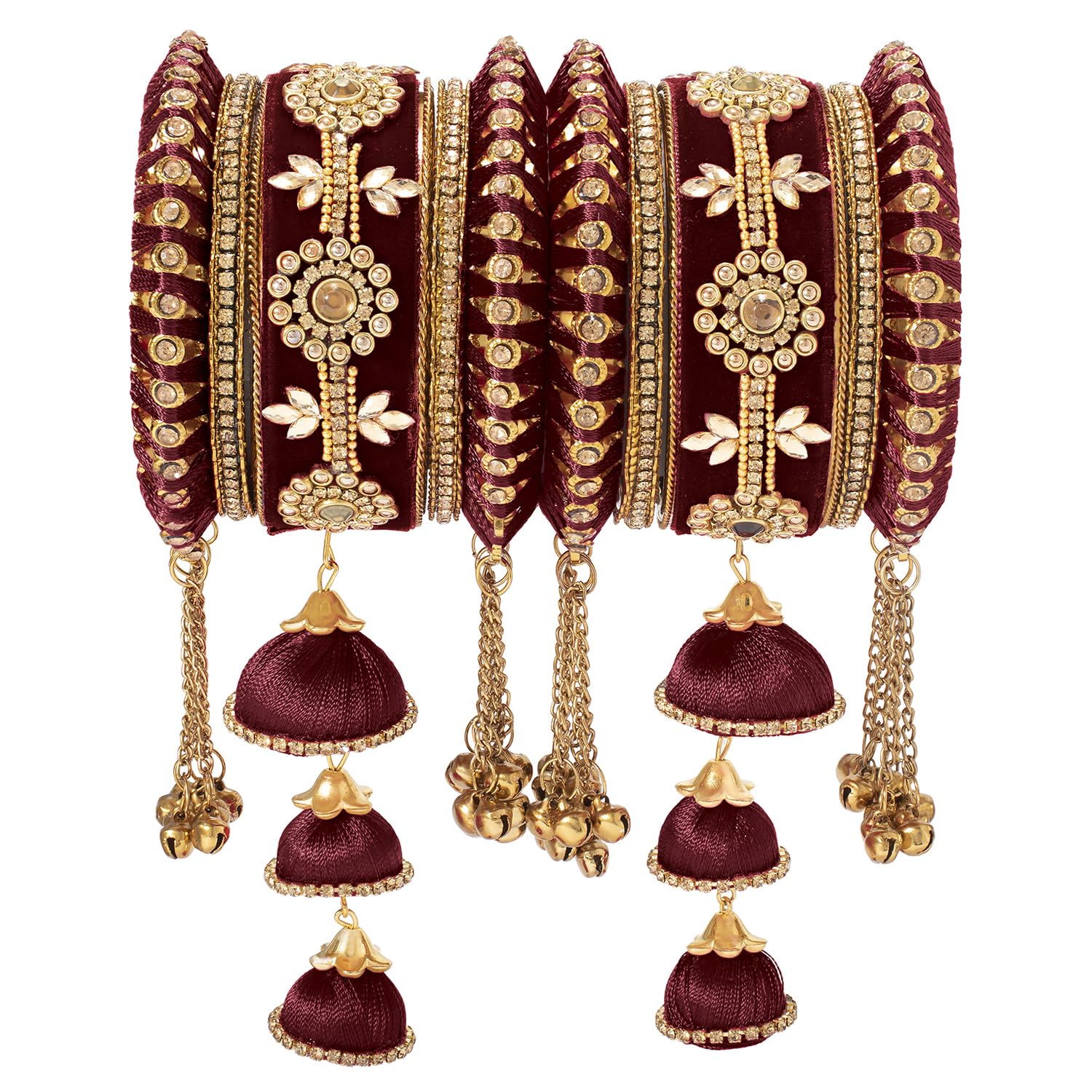 Peora Gold Plated Velvet Kundan Floral Silk Thread Chuda Chura Bangle Set for Women (Size - 2.6) (B09K5B484T) Amazon Price History, Amazon Price Tracker
