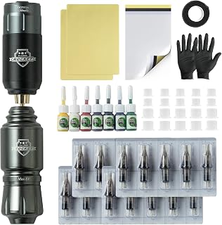 TTOOGO Tattoo Pen Kit - Complete Tattoo Cartridge Pen Kit Tattoo Machine Set Wireless Battery Rocket Short Pen Motor Tattoo Machine Full Tattoo Pen Tool Set for Liner Shader,Gray