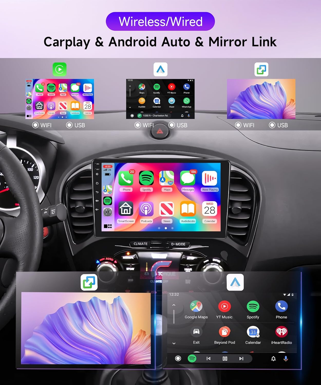 Rimoody 4G+64G Android 15 Car Stereo Radio for Nissan Juke 2011-2016, Wireless Carplay Android Auto 9 Inch Touchscreen GPS Navigation WiFi Miorror Link EQ Bluetooth FM AHD Backup Camera