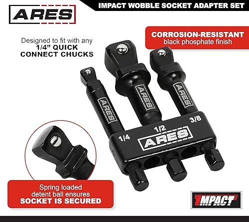 Miniatura 3 de ARES 22046 - Juego de 3 extensiones de tambaleo de impacto de 3 pulgadas – 1/4 pulgadas, 3/8 pulgadas y 1/2 pulgadas, extensiones de tambaleo que