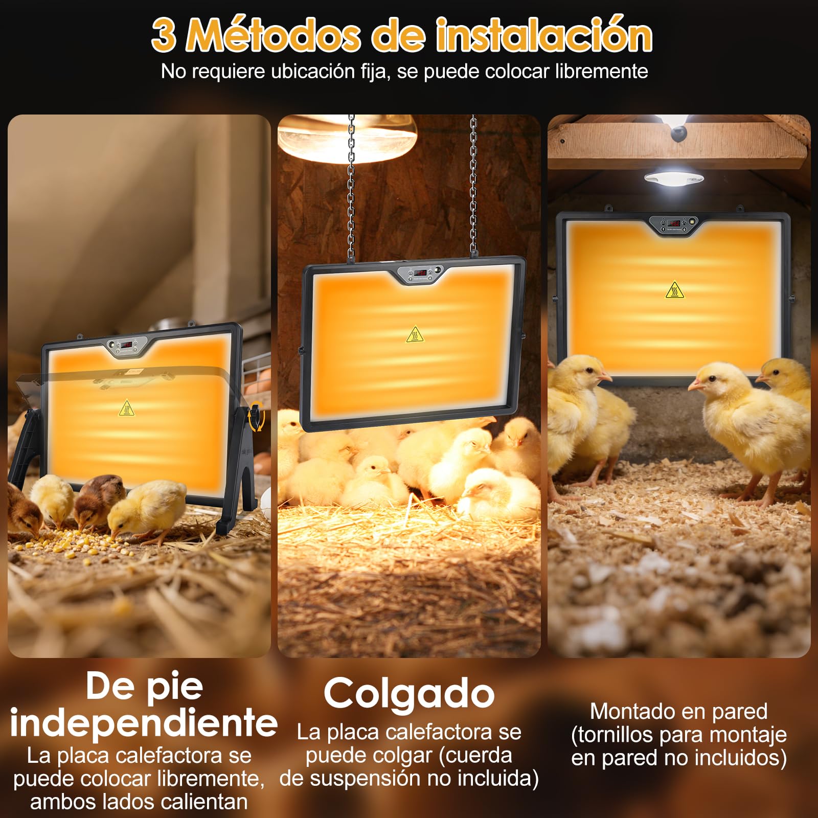 180W Calentador para Gallinero,Criadora de Pollitos,35℃-75℃ Regulable Temperatura,Control Temporizador Calefacción,Calefacción Gallinero Doble Cara con Iluminación,con Contro Remoto