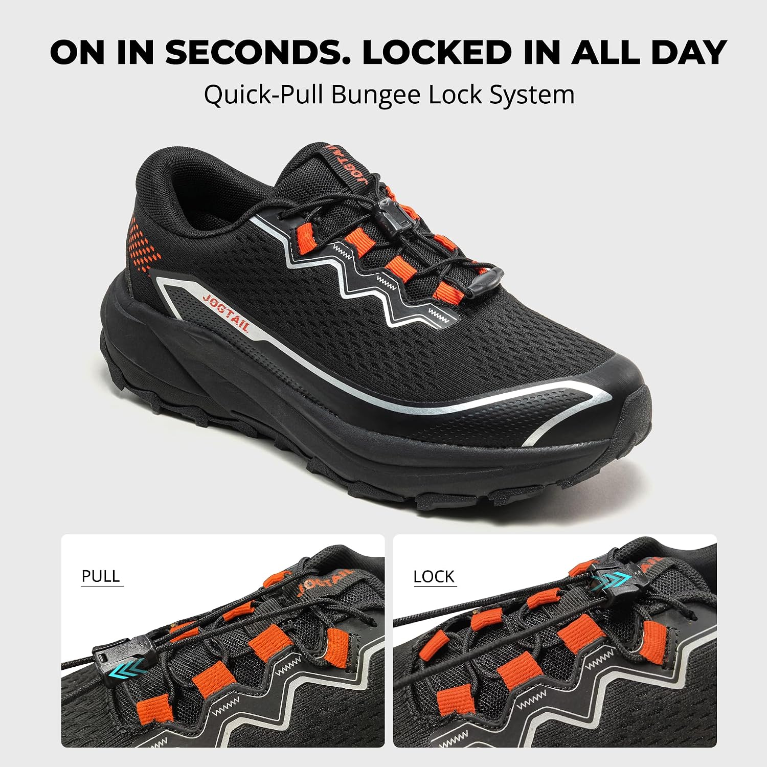 Men's Wide Toe Box Trail Running Shoes, Quick-Lace Hiking Sneakers with Arch Support, Lightweight Grippy Splash-Resistant Outdoor Shoes