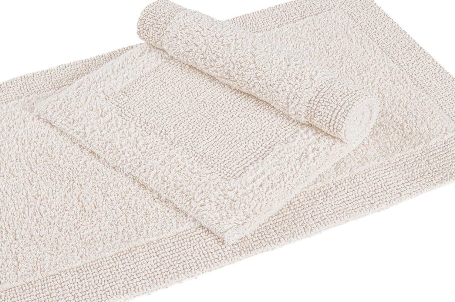 Bedding Craft Bathroom Bath Mat Rug – 100% Cotton, Reversible, Water Absorbent, Machine Washable, Soft Bathmat for Tub Side, 17x24 Beige